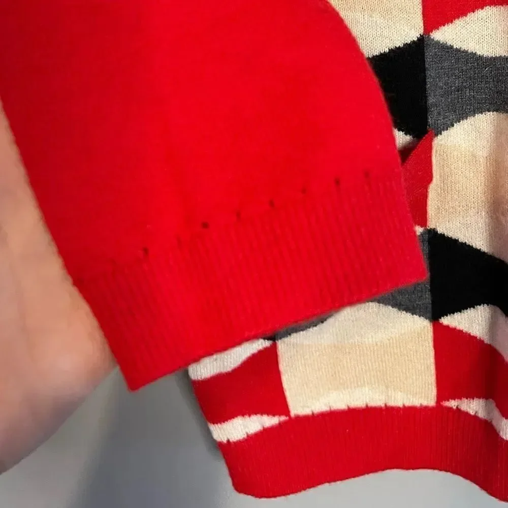 Kate Spade Red Abstract/Geometric Cardigan Wool/Cashmere 3/4 Sleeves | SZ XXS